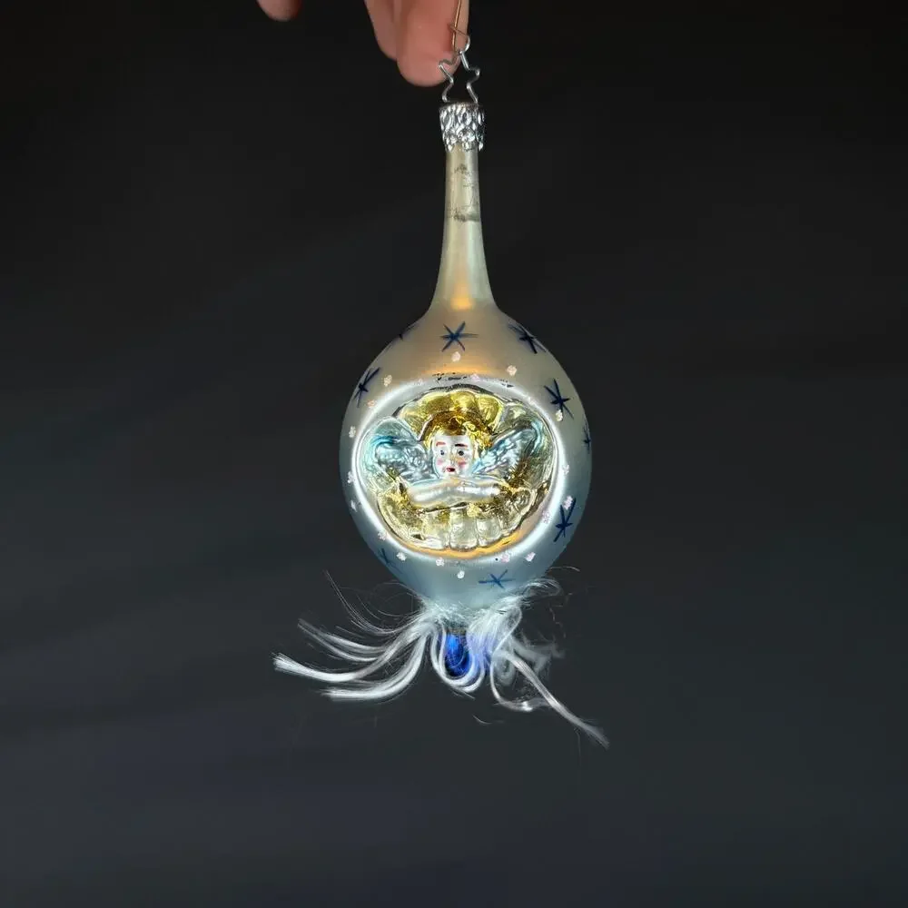 Old World Christmas Inge-Glas Glass Angel Teardrop Ornament Feather in Box